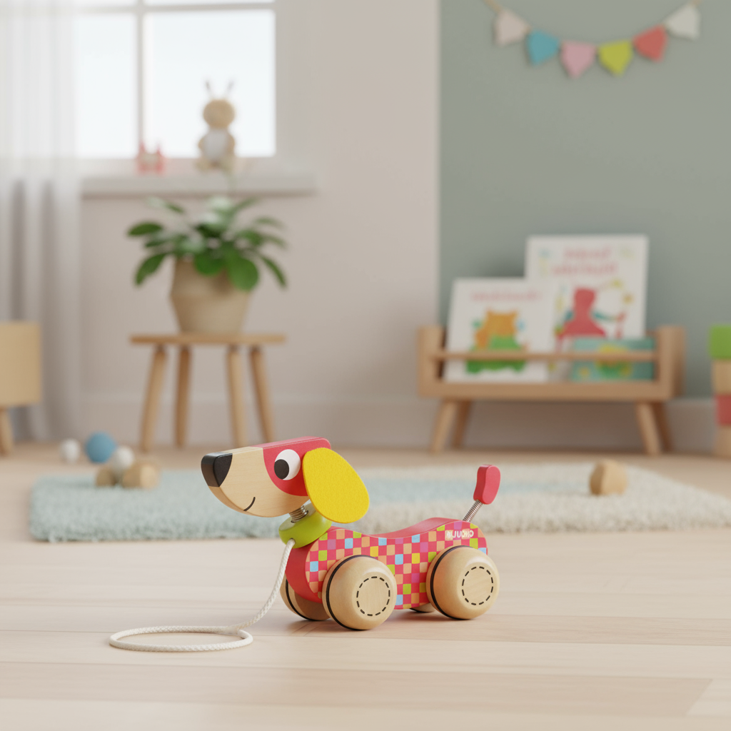 Nachzieh-Hund "Wackel-Waldi" von Goula aus Holz, FSC-zertifiziert, Kinderspielzeug