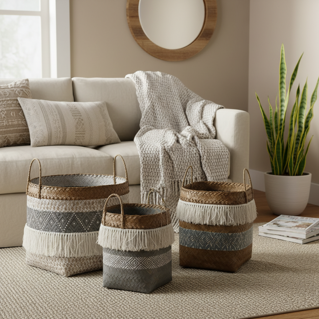 Korb-Set „Boho Weave“ von DKD Home Decor – 3-tlg., Naturfarben