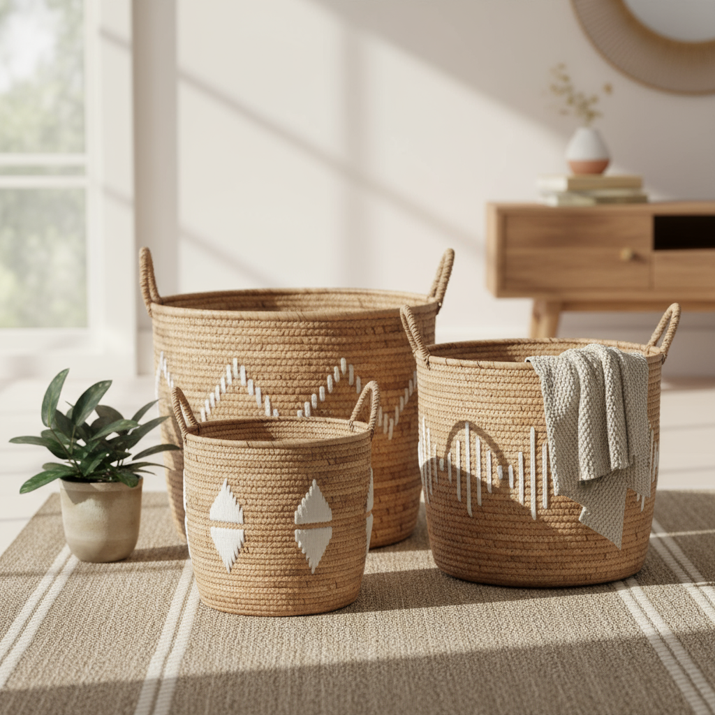 Korb-Set „Boho Chic“ von DKD Home Decor – 3-tlg., Weiß/Natur