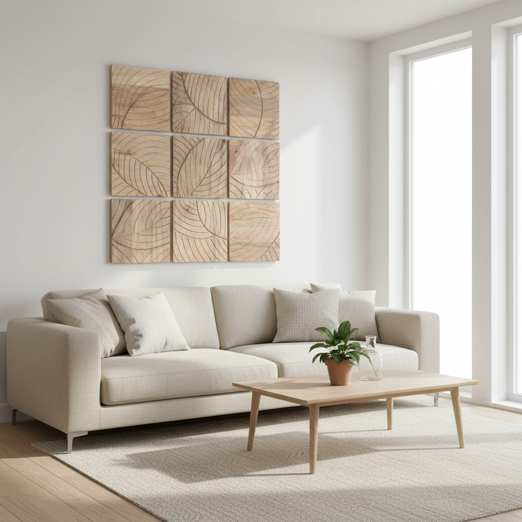 Wanddekoration „Forest Mosaic“ von Home ESPRIT in Natur – 90 x 90 cm (9-teilig)