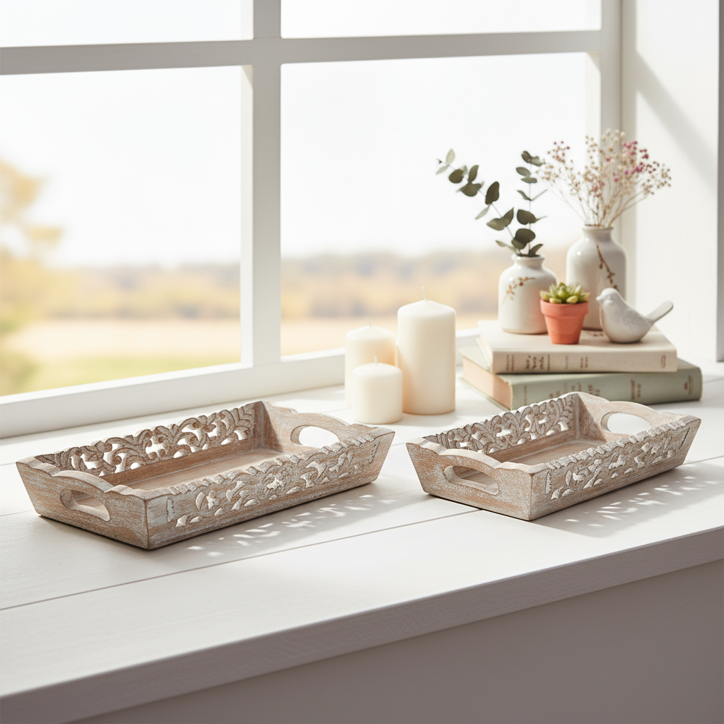 Tablett-Set „Vintage Bloom“ von Home ESPRIT – 2-teilig (bis zu 40,5 x 25,5 x 6,5 cm)