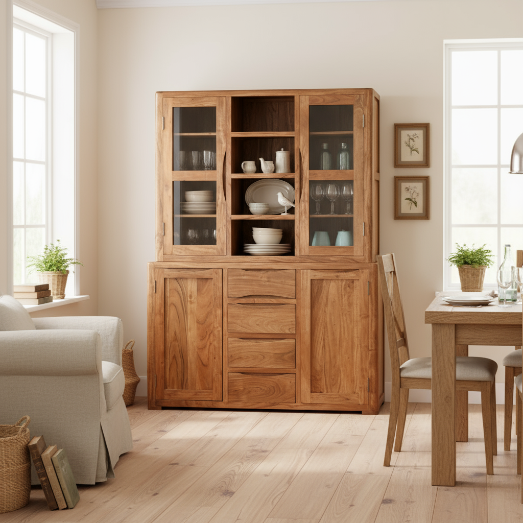 Vitrinenschrank „Akazia“ von HOME ESPRIT – Akazienholz & Glas, 140 x 45 x 180 cm