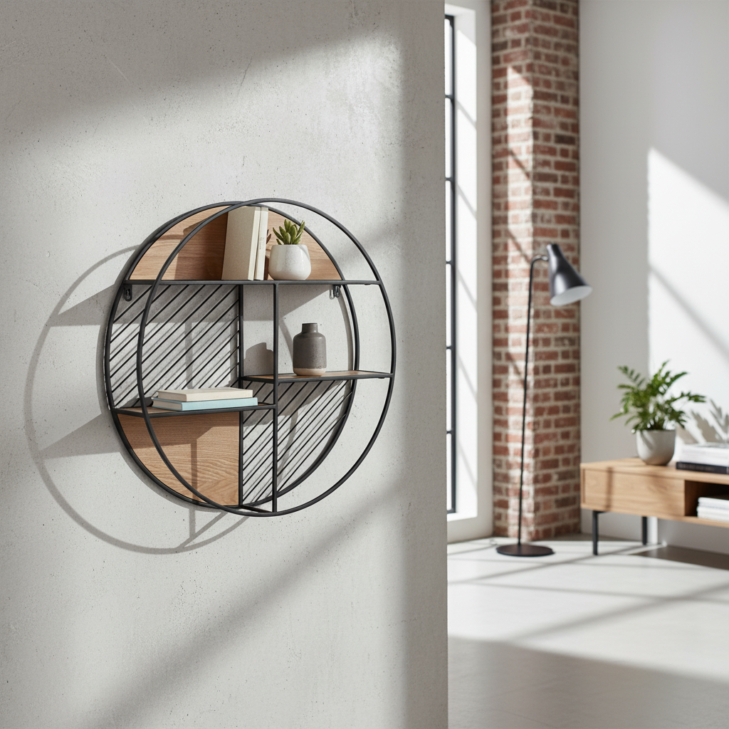 RUNDES WANDREGAL „Orbit“ von HOME ESPRIT – Metall & Holz, 60 x 12 x 60 cm
