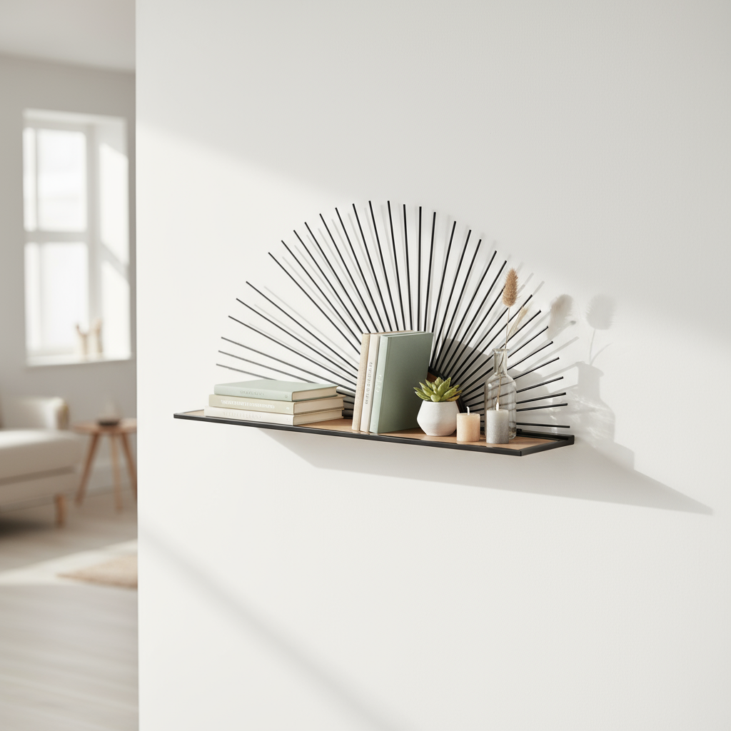 WANDREGAL „Sunray“ von HOME ESPRIT – Metall & Holz, 58 x 10,5 x 28 cm