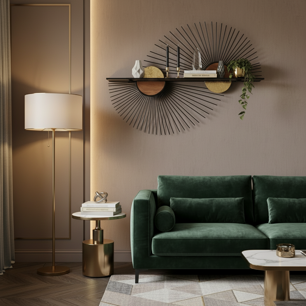 WANDREGAL „Aura“ von HOME ESPRIT – Metall & Holz, 70 x 12 x 51 cm