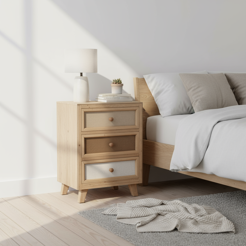 Nachttisch „Linné“ von HOME ESPRIT – Holz & Leinen, 48 x 35 x 66 cm