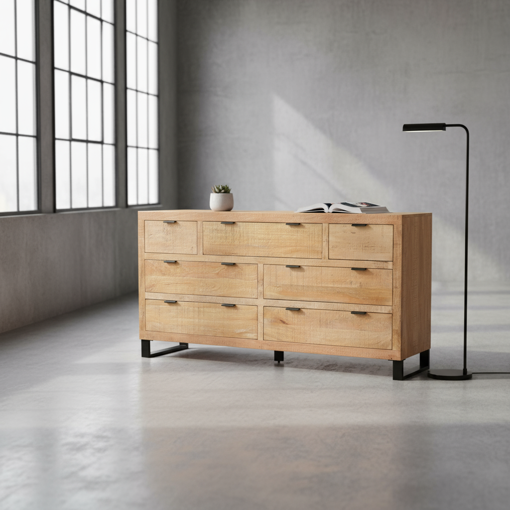 Kommode „Alpino“ von HOME ESPRIT – Mangoholz & Metall, 180 x 45 x 91 cm
