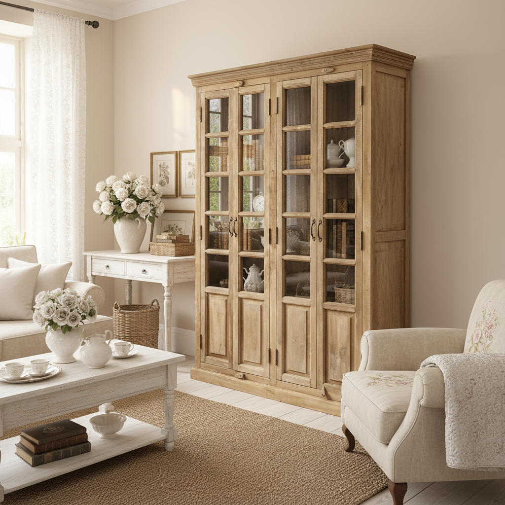 Vitrine „Lumiere“ von HOME ESPRIT – Mangoholz, 135 x 50 x 210 cm