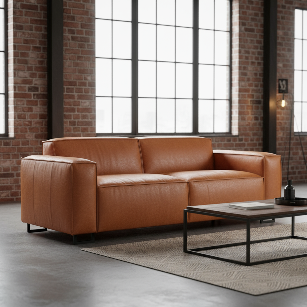 Ledersofa „Urban Loft“ von Home ESPRIT in Braun – 214 x 94 x 77 cm