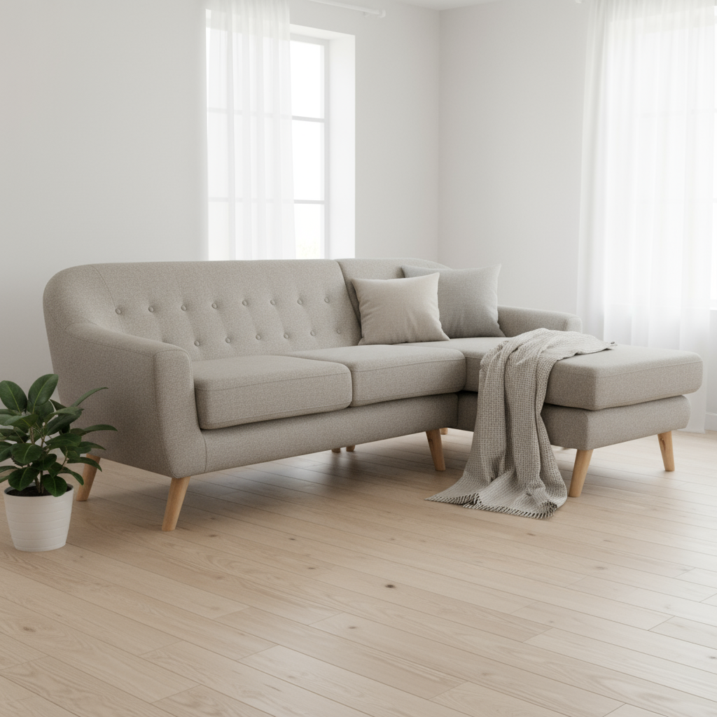 Ecksofa „Scandi Harmony“ von Home ESPRIT in Grau/Creme – 226 x 144 x 84 cm