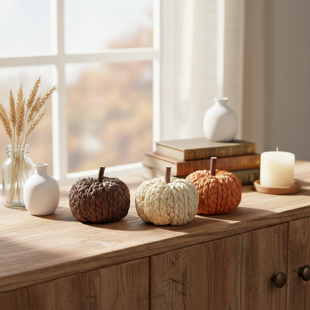 Geflochtener Kürbis „Herbstzauber“ – Naturfaser, 3 Farben