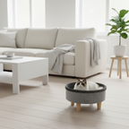Katzenbett „ROUND“ von MPETS – Grau mit Holzbeinen, 47 x 47 x 26 cm