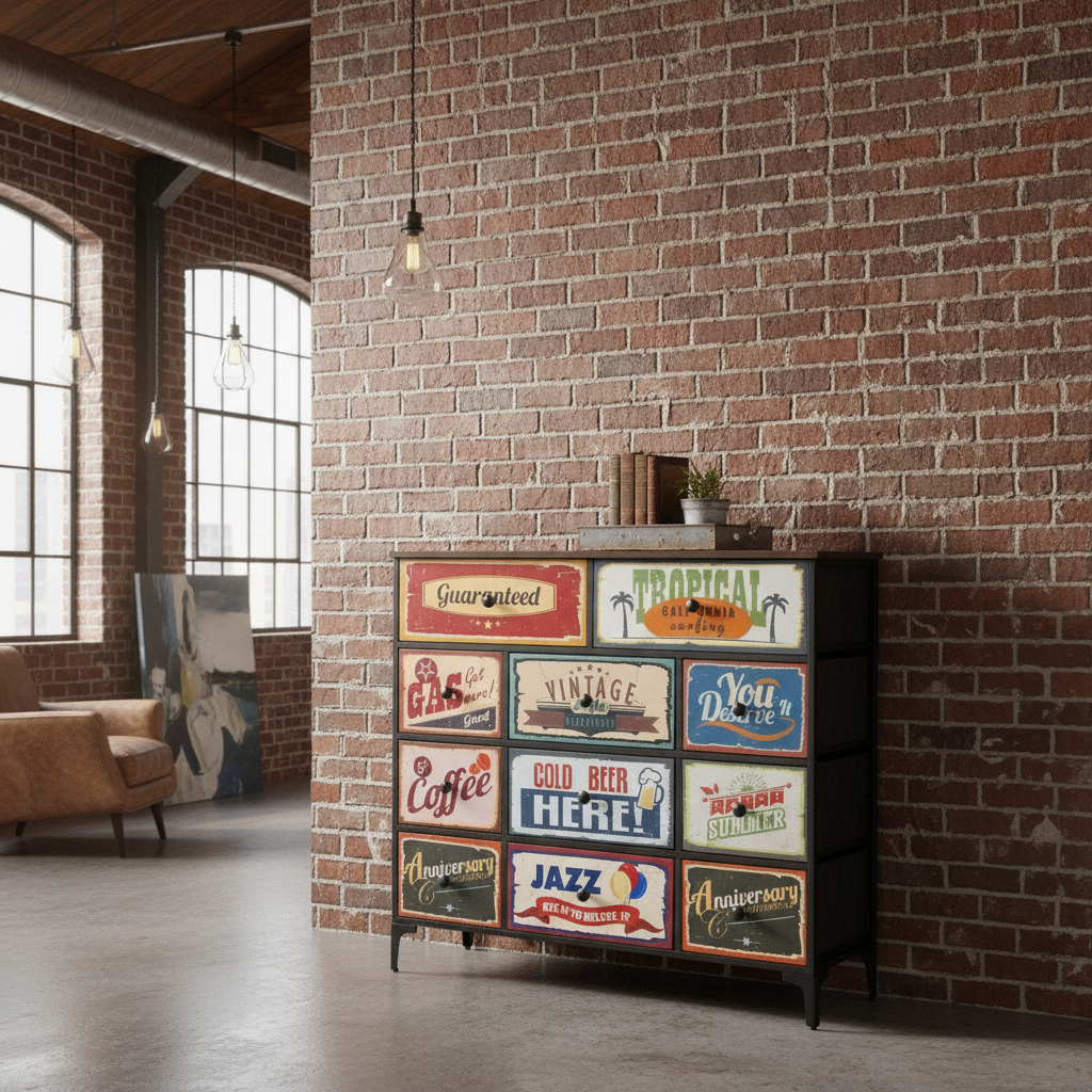 Kommode „Vintage Archive“ von Max Home in Braun – 103 x 98 x 30 cm