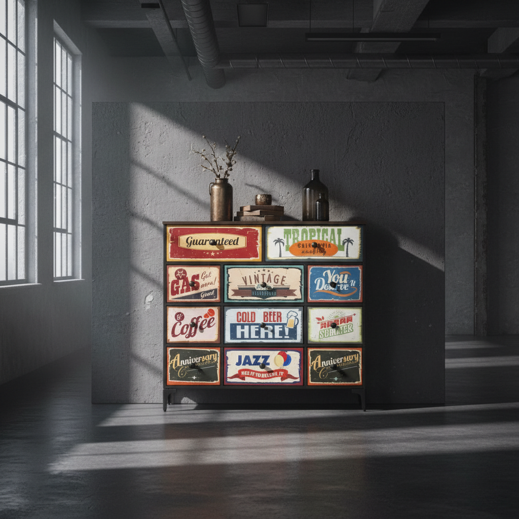 Kommode „Vintage Archive“ von Max Home in Braun – 103 x 98 x 30 cm