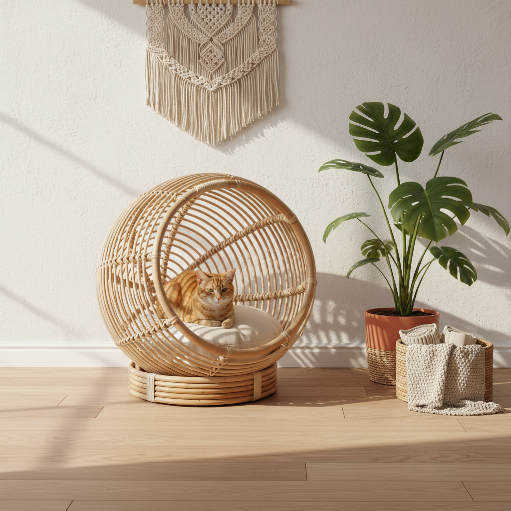 Haustierbettchen "Dolce Nanna" – Natürlich Rattan 55x50x55 cm