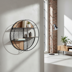 RUNDES WANDREGAL „Orbit“ von HOME ESPRIT – Metall & Holz, 60 x 12 x 60 cm