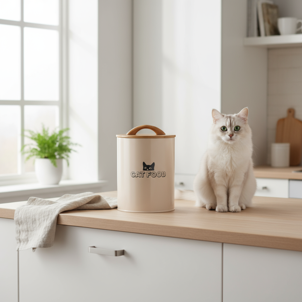 Dose für Katzenfutter – Beige/Natur 14x14x20 cm