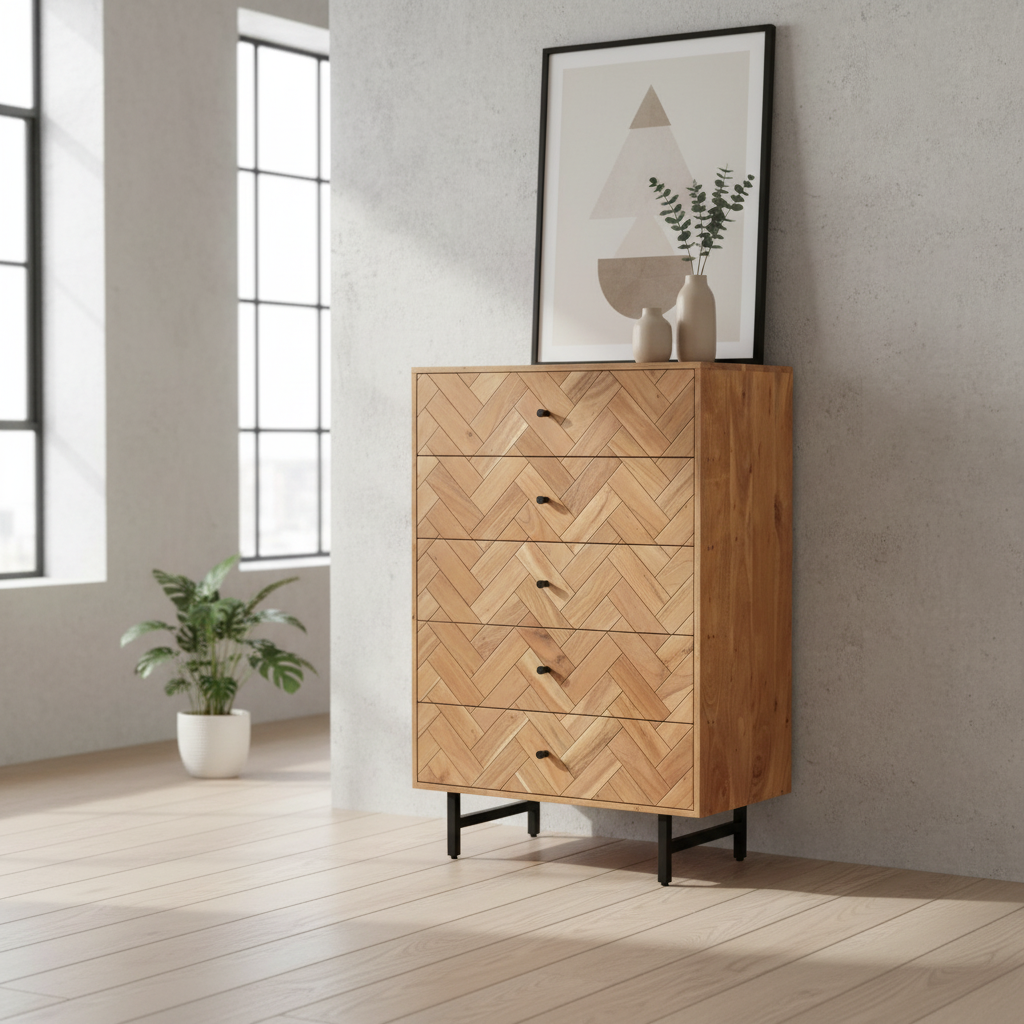 Kommode „Manhattan“ in Akazienholz – 80 x 40 x 115 cm