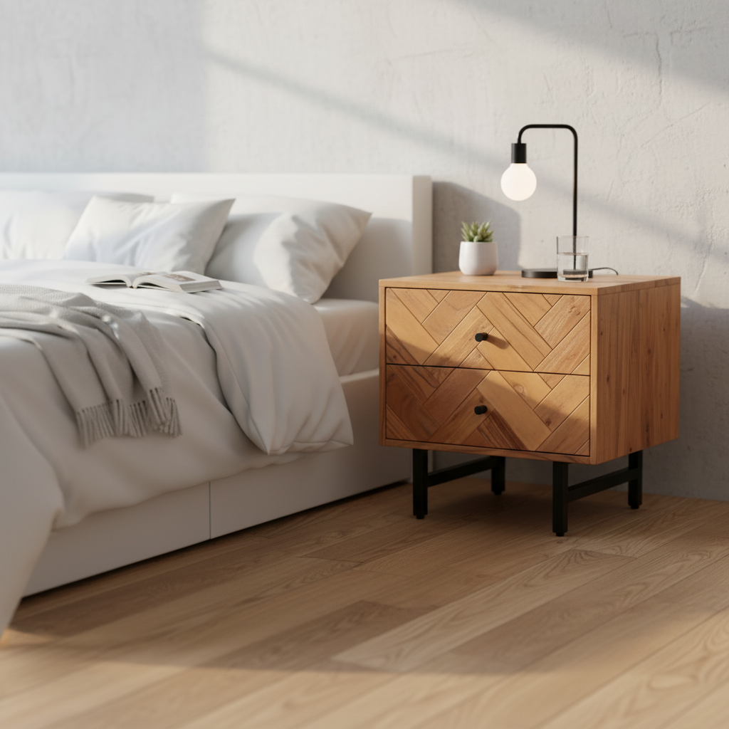 Nachttisch „Modena“ in Akazienholz – 50 x 40 x 50 cm