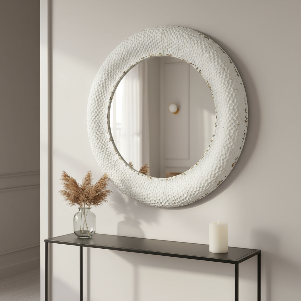 Wandspiegel „Vintage Glam“ in Weiß – Ø84 x 6 cm