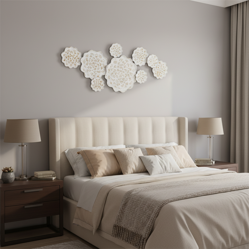 Wanddekoration „Blütenreigen“ in Weiß/Gold – 137 x 11 x 56,5 cm