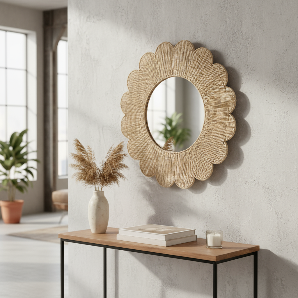 Wandspiegel „Coral“ in Rattan – Ø 91 cm x 6 cm