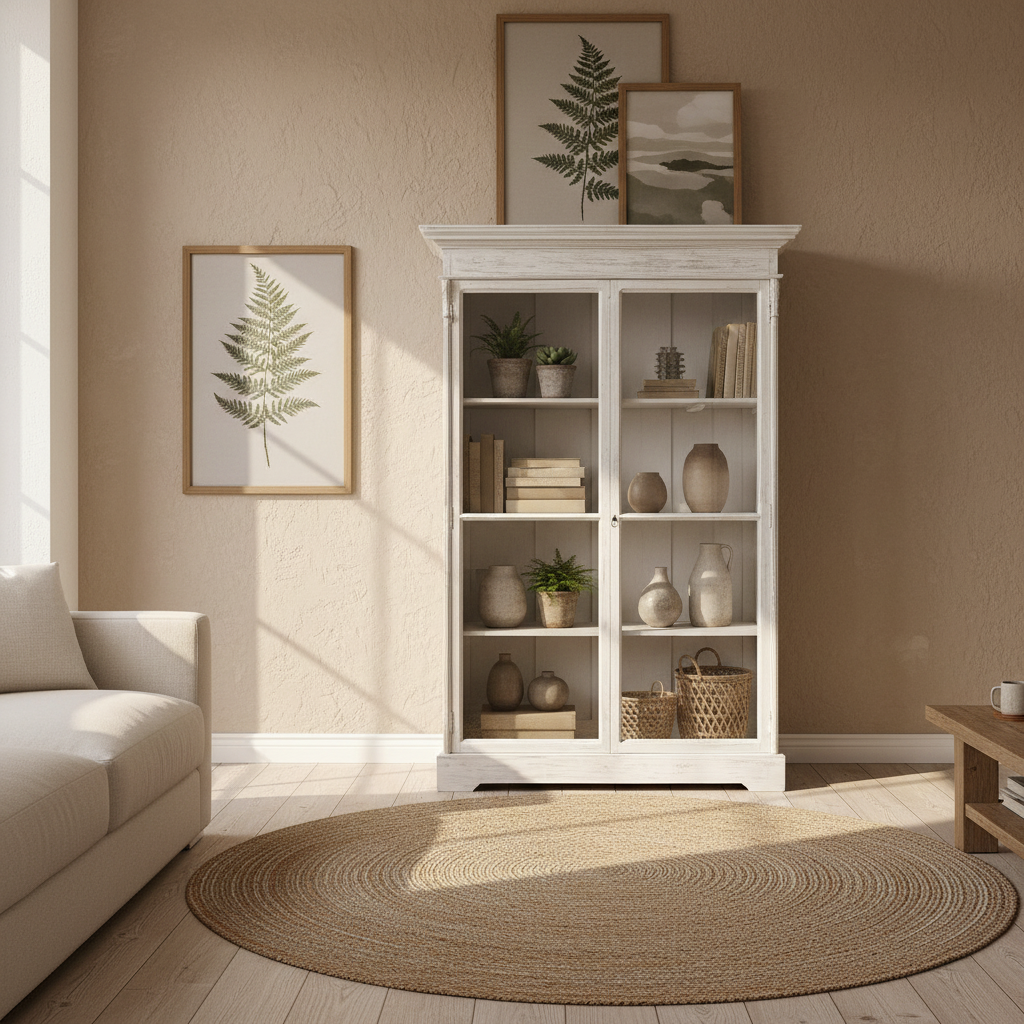 Vitrinenschrank „Vintage Charm“ von Home ESPRIT, weiße Decapé-Optik – 130 x 55 x 209 cm