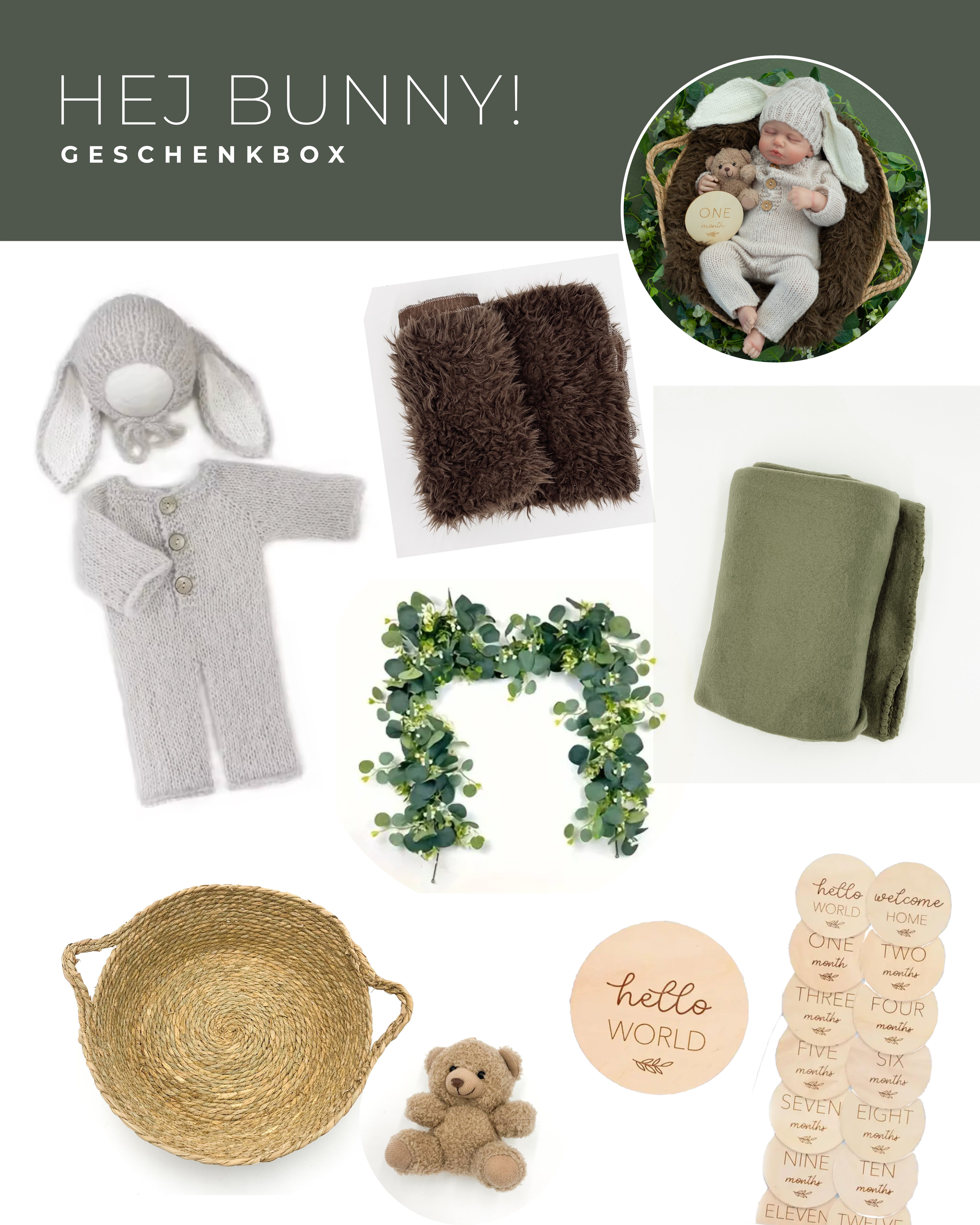 HEJ BUNNY Geschenkbox - Fotorequisiten-Set für Babies von maibejbi