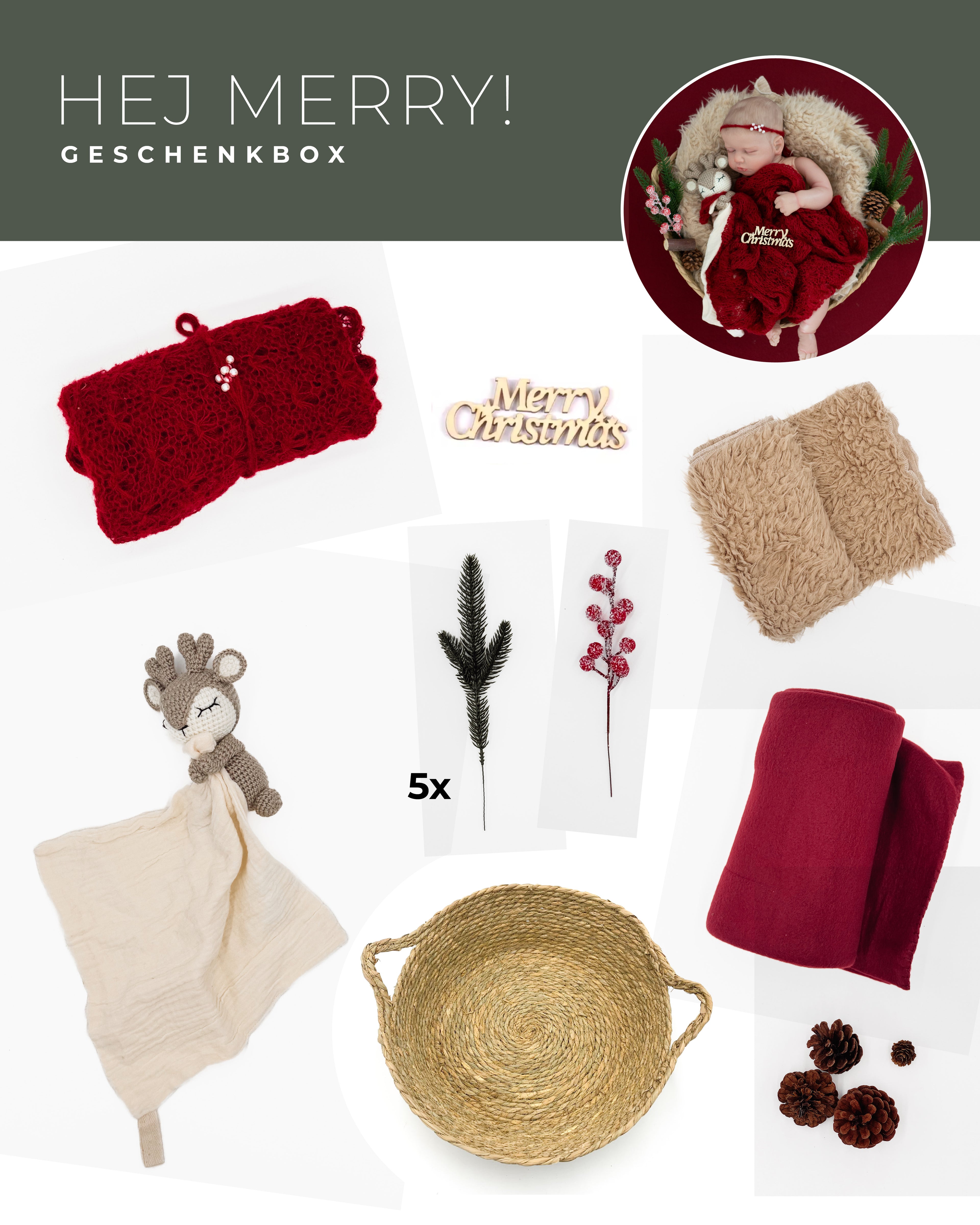 HEJ MERRY Geschenkbox - 15-teiliges Fotorequisiten-Set für Babies von maibejbi