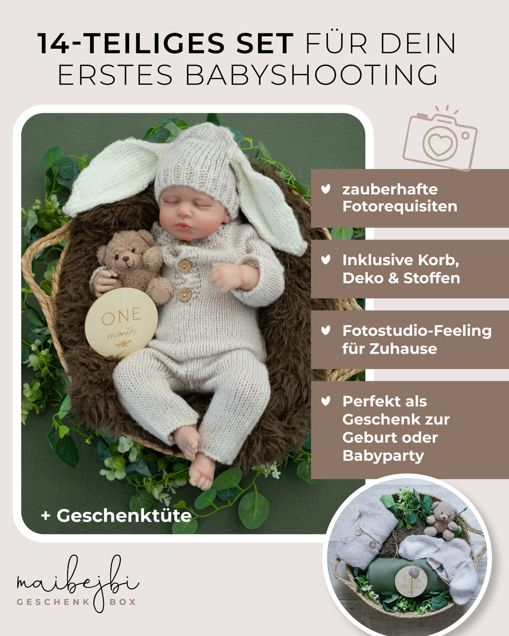 HEJ BUNNY Geschenkbox - Fotorequisiten-Set für Babies von maibejbi