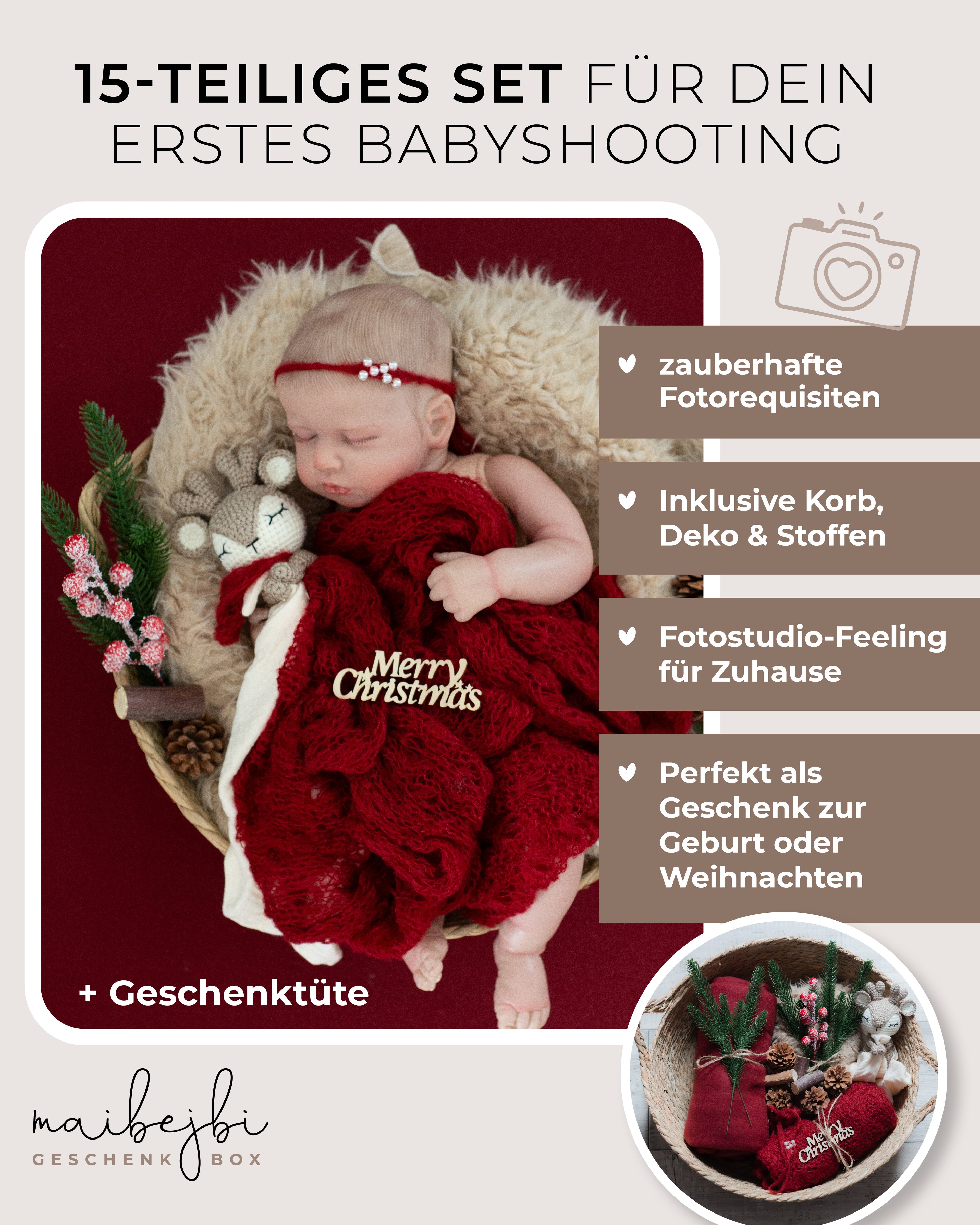 HEJ MERRY Geschenkbox - 15-teiliges Fotorequisiten-Set für Babies von maibejbi